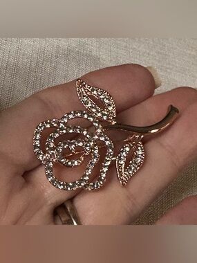 Rose Gold and Crystal Rose Pin Brooch - Women Jewelry